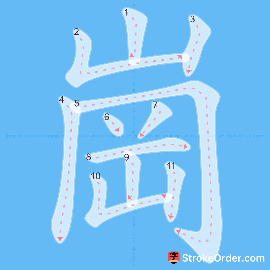 Standard stroke order for the Chinese character 崗