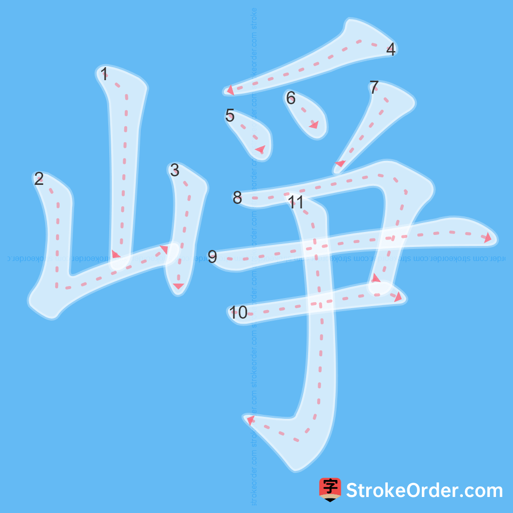 Standard stroke order for the Chinese character 崢