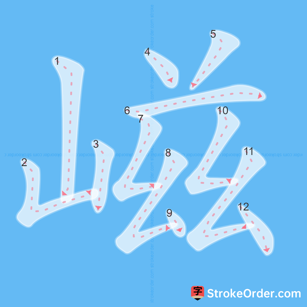 Standard stroke order for the Chinese character 嵫