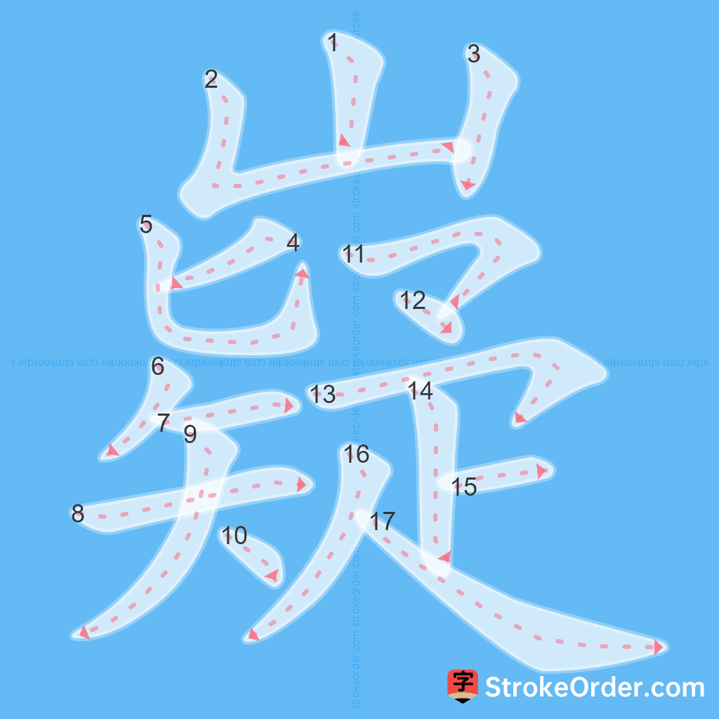 Standard stroke order for the Chinese character 嶷