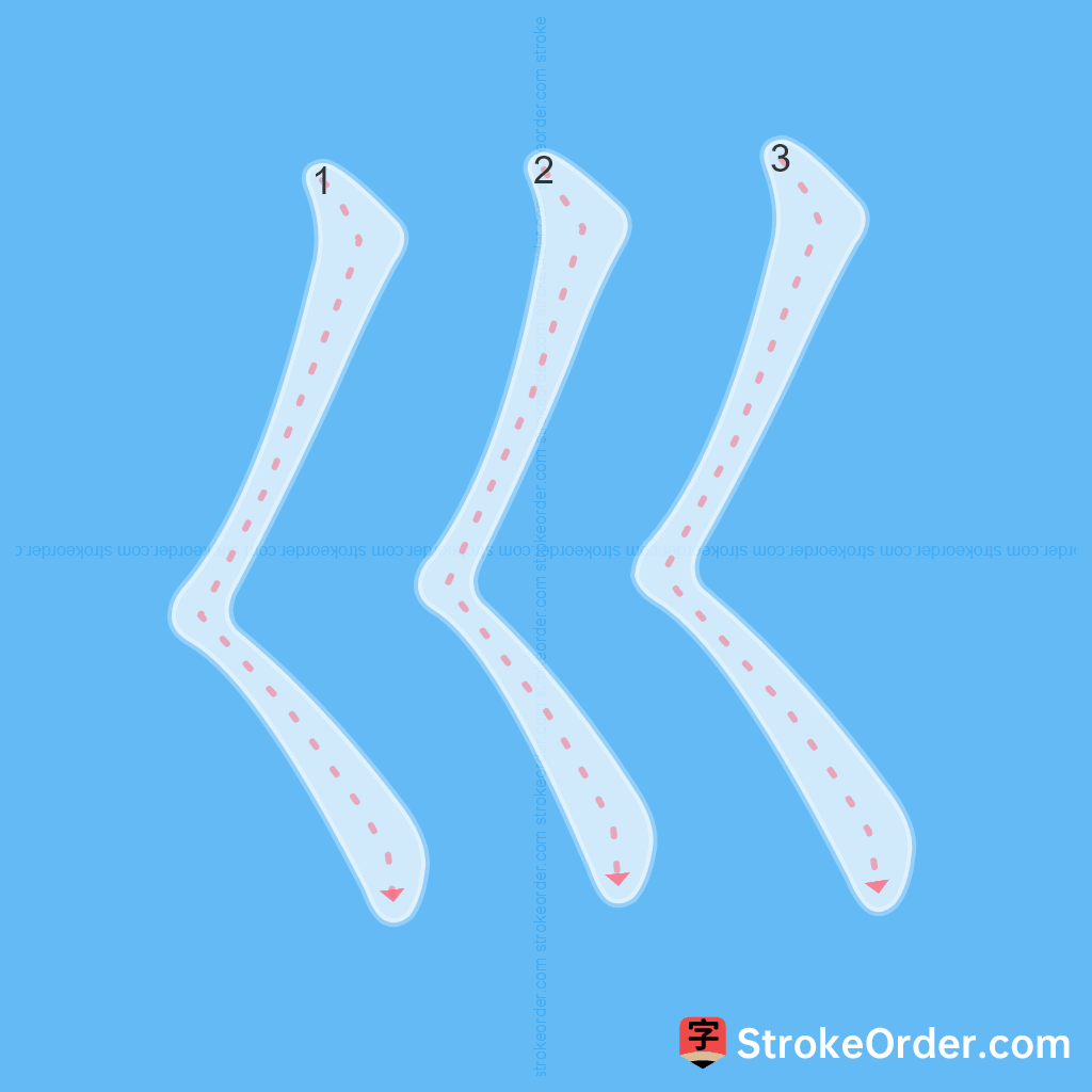 Standard stroke order for the Chinese character 巛