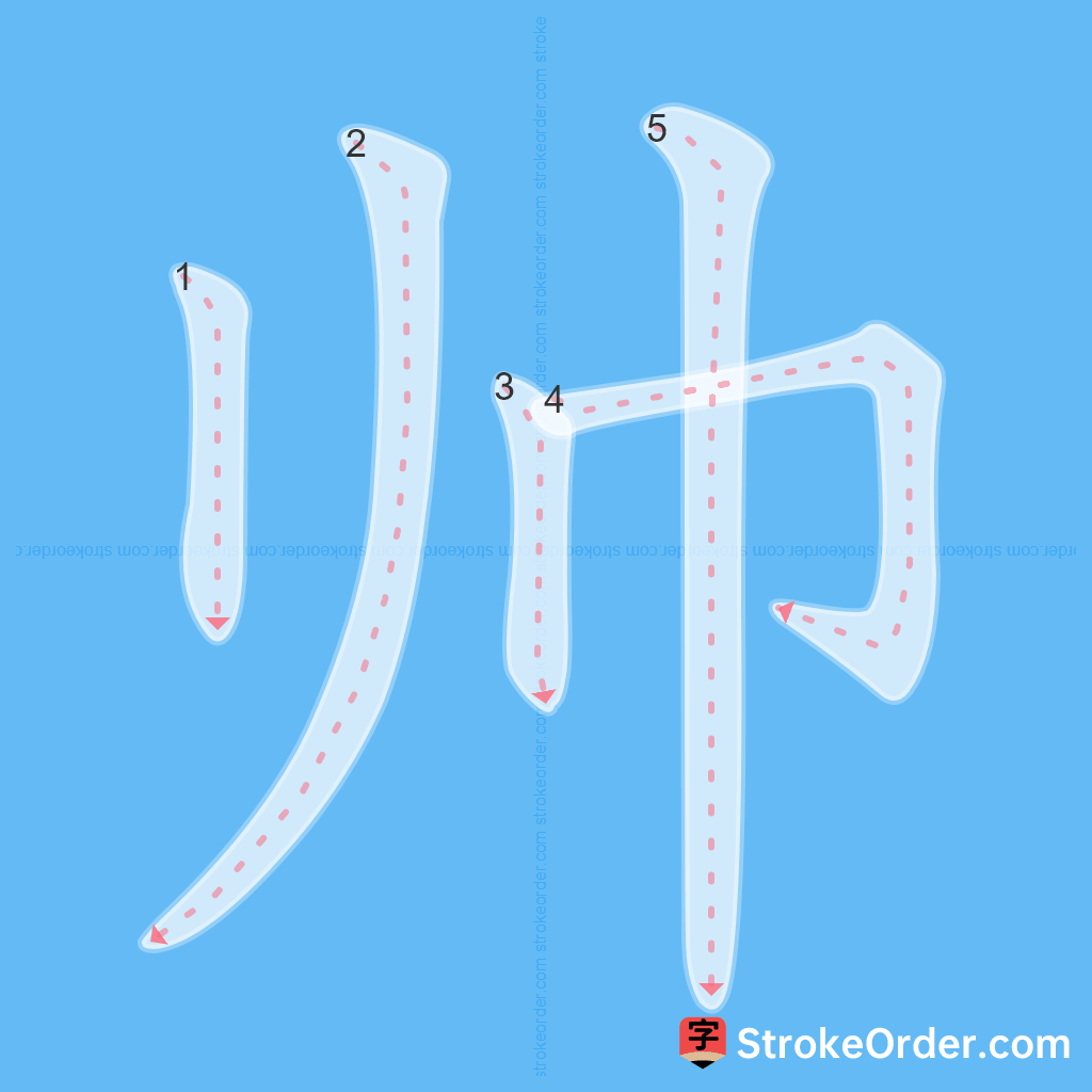 Standard stroke order for the Chinese character 帅