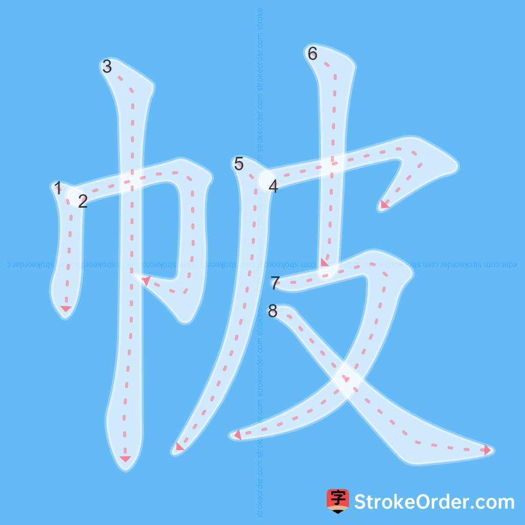 Standard stroke order for the Chinese character 帔