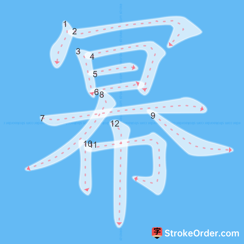 Standard stroke order for the Chinese character 幂