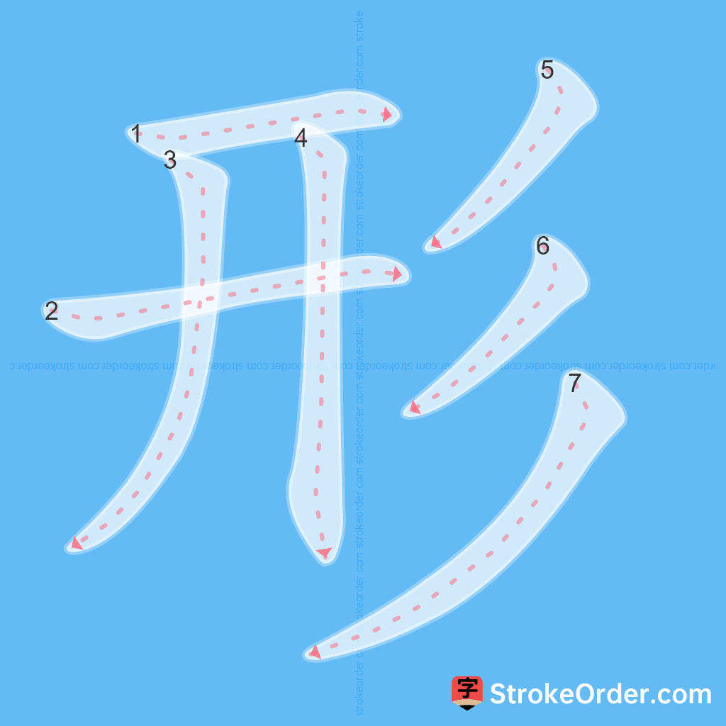 Standard stroke order for the Chinese character 形