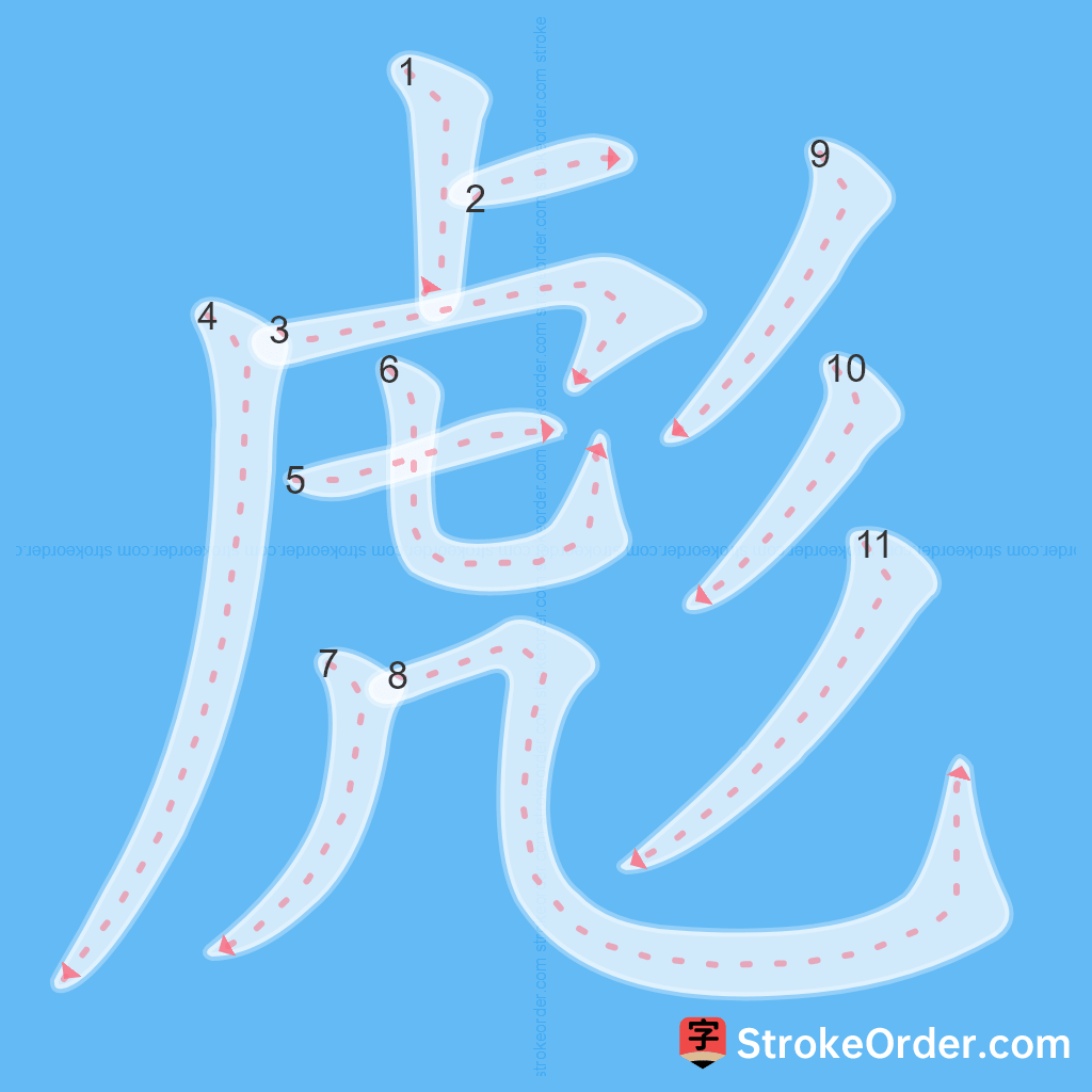 Standard stroke order for the Chinese character 彪