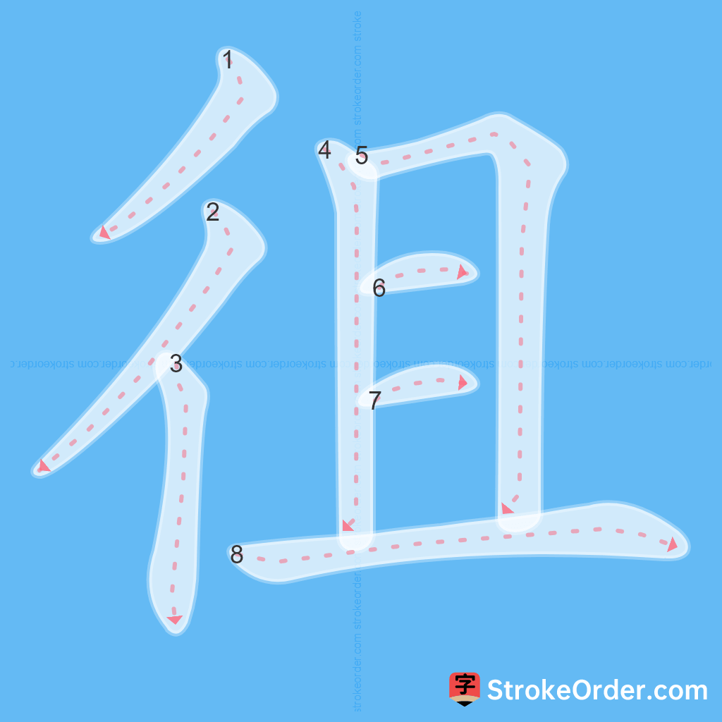 Standard stroke order for the Chinese character 徂