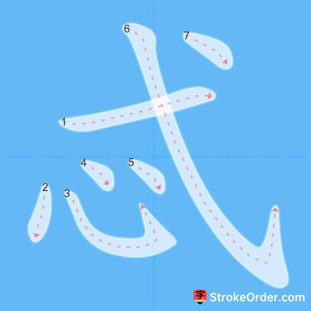 Standard stroke order for the Chinese character 忒