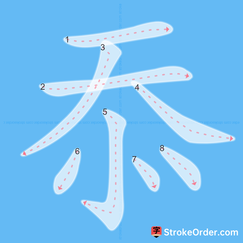 Standard stroke order for the Chinese character 忝