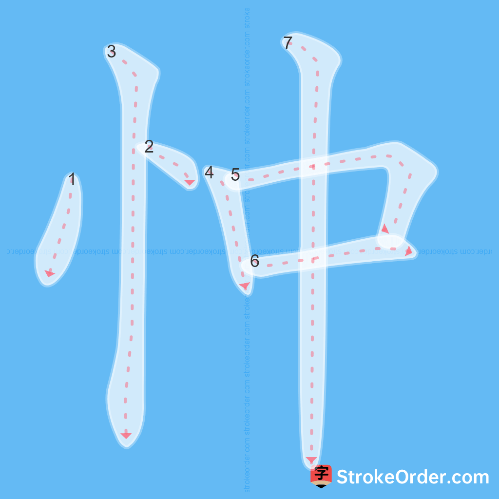 Standard stroke order for the Chinese character 忡