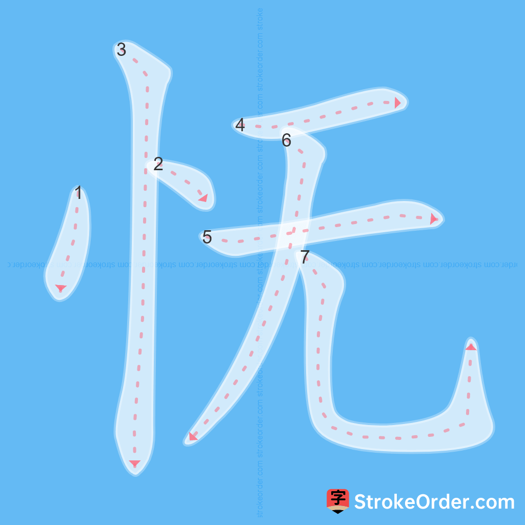 Standard stroke order for the Chinese character 怃