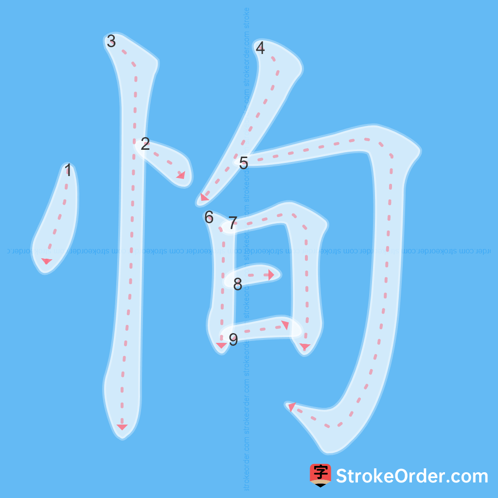 Standard stroke order for the Chinese character 恂