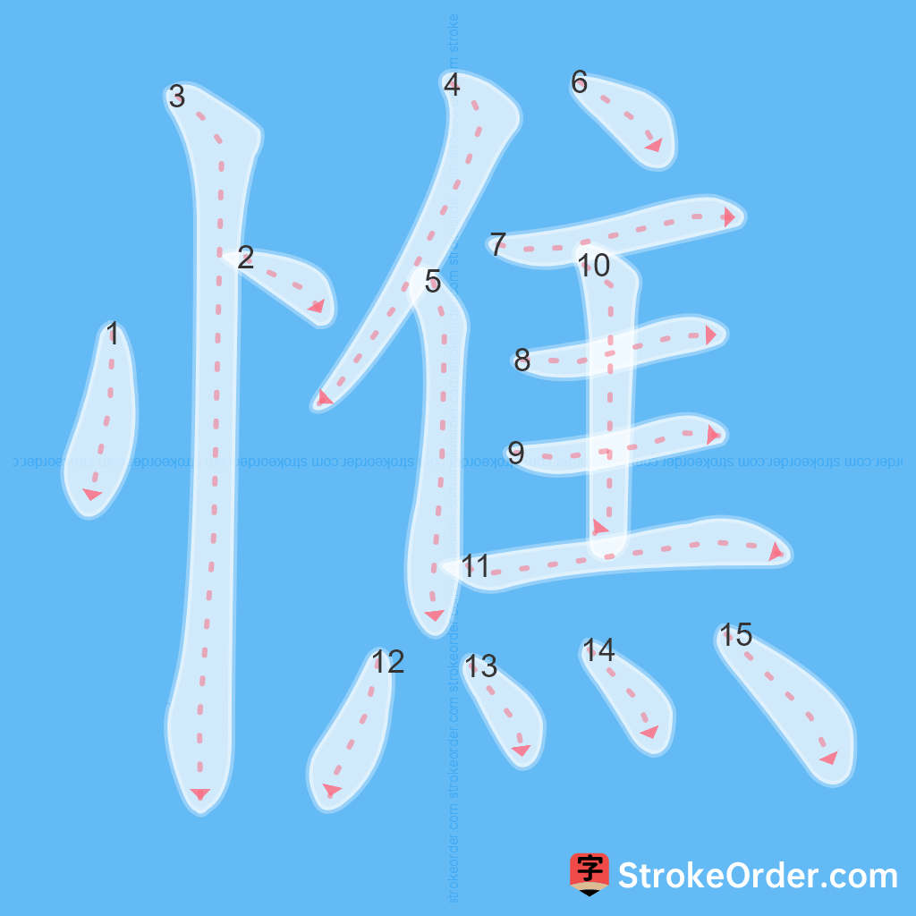 Standard stroke order for the Chinese character 憔