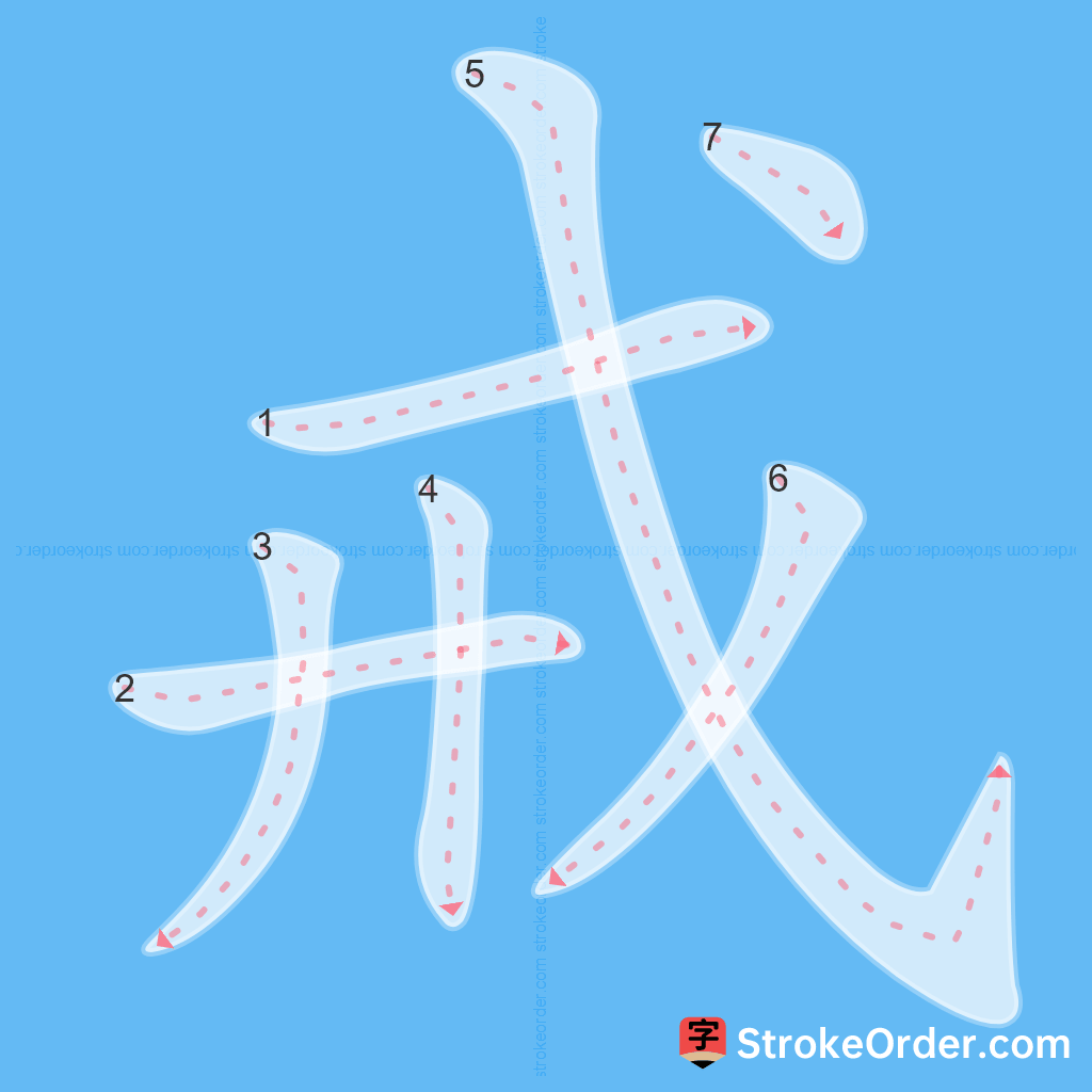 Standard stroke order for the Chinese character 戒