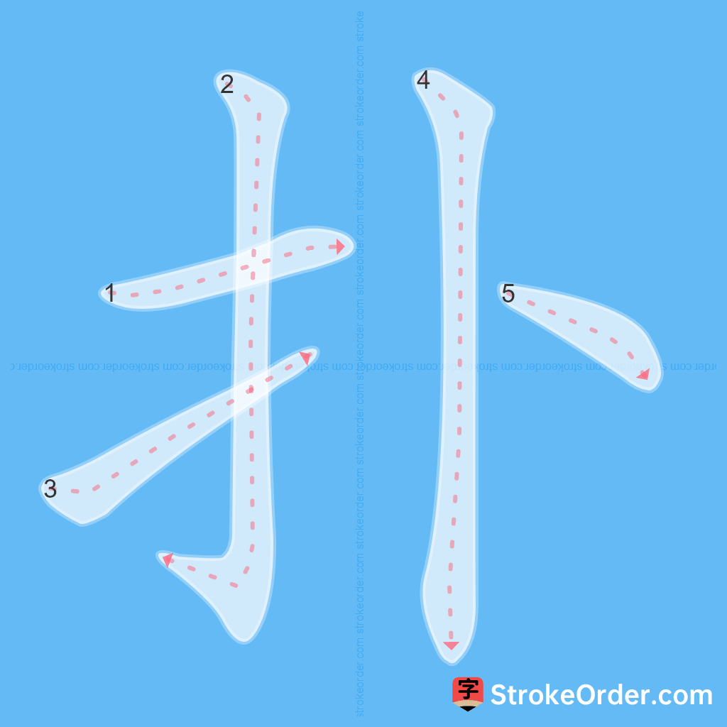 Standard stroke order for the Chinese character 扑