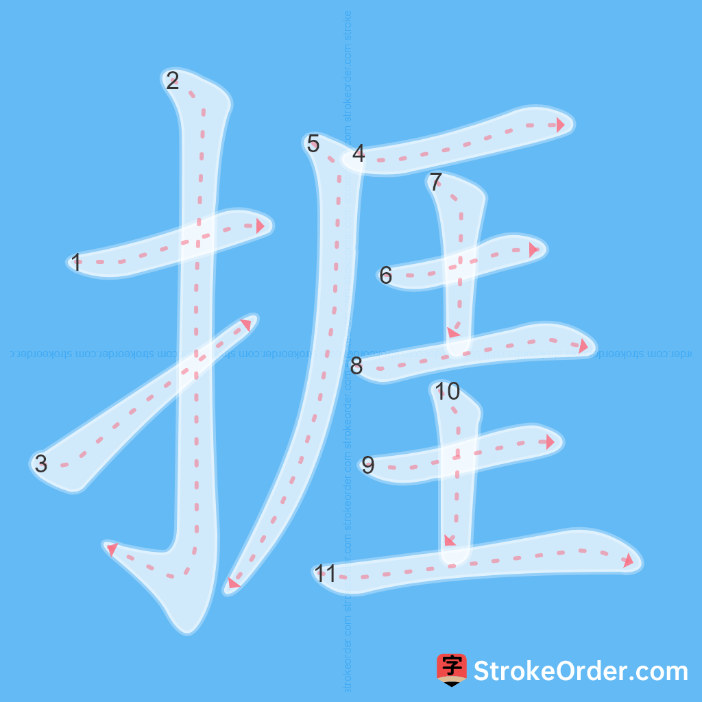 Standard stroke order for the Chinese character 捱