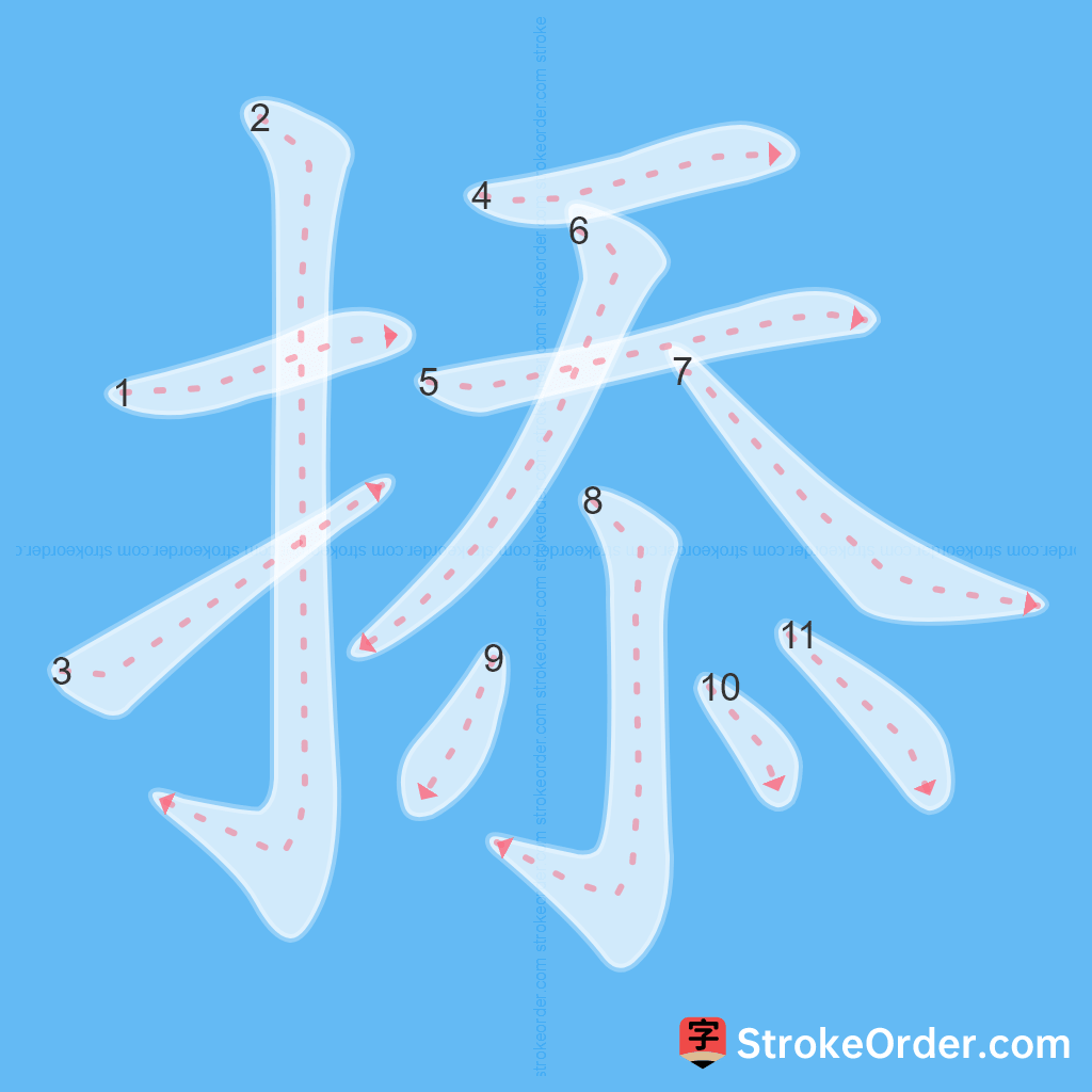 Standard stroke order for the Chinese character 掭