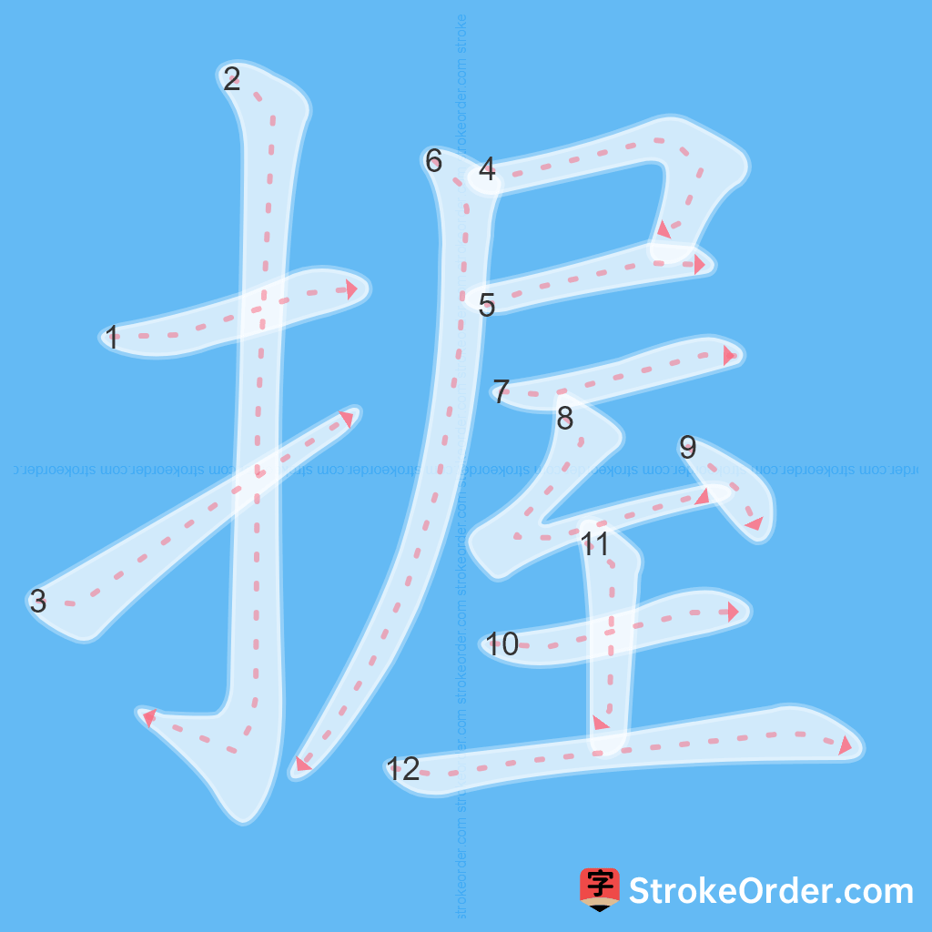 Standard stroke order for the Chinese character 握