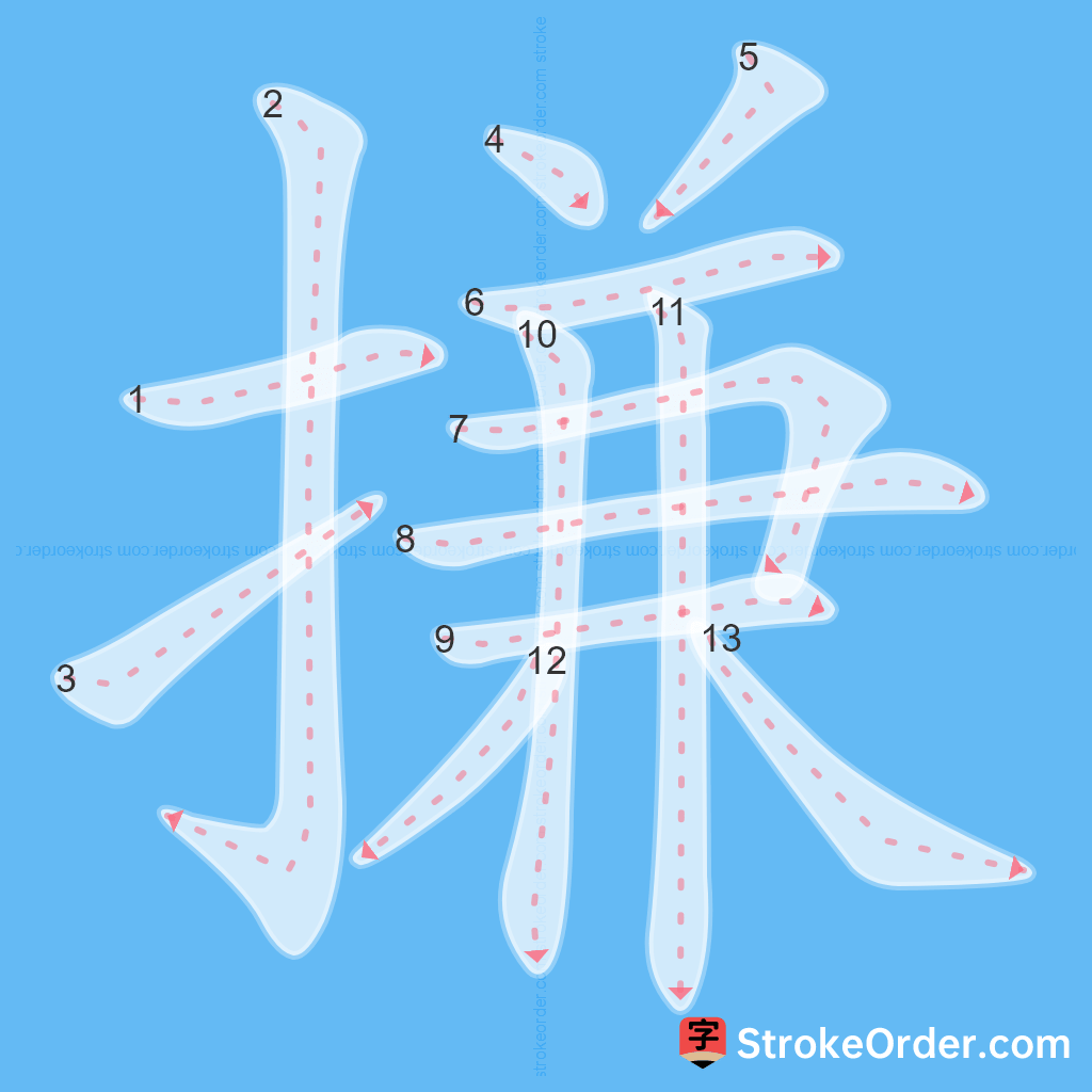 Standard stroke order for the Chinese character 搛