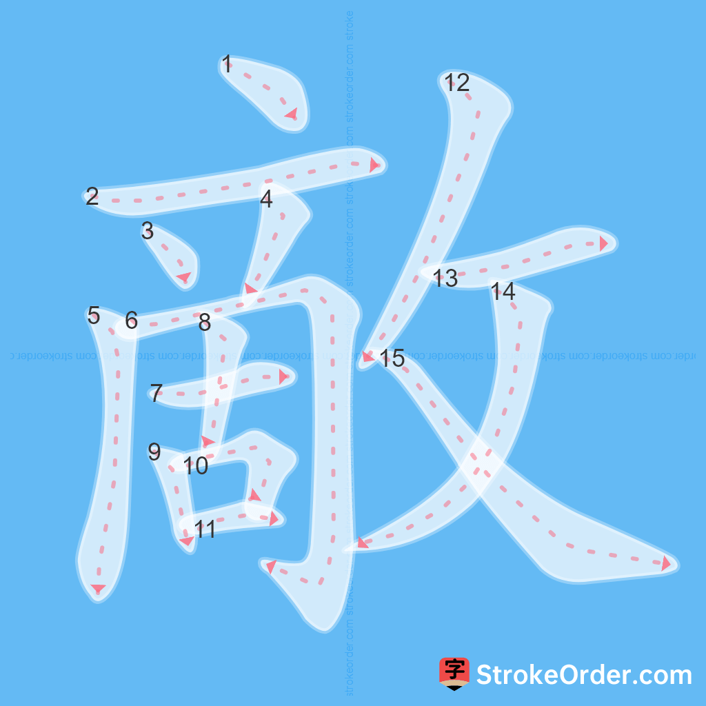 Standard stroke order for the Chinese character 敵