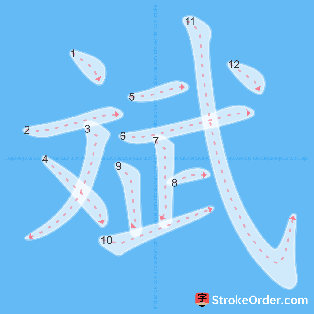 Standard stroke order for the Chinese character 斌