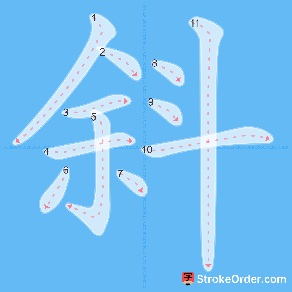 Standard stroke order for the Chinese character 斜