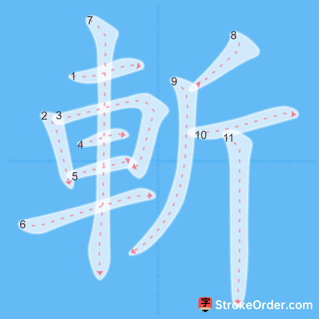 Standard stroke order for the Chinese character 斬