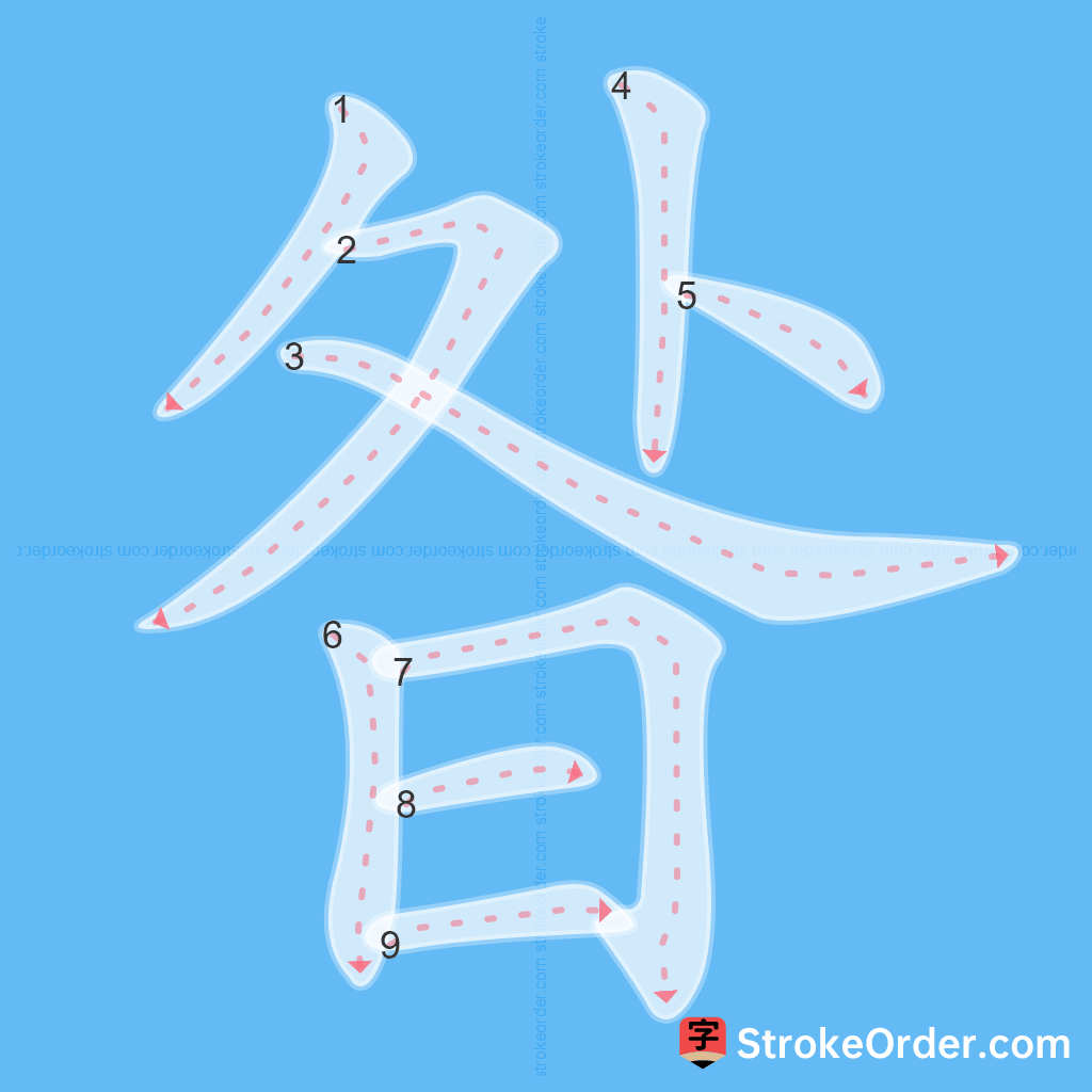 Standard stroke order for the Chinese character 昝