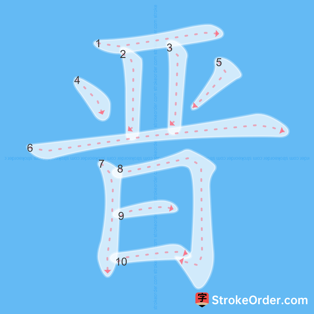 Standard stroke order for the Chinese character 晋