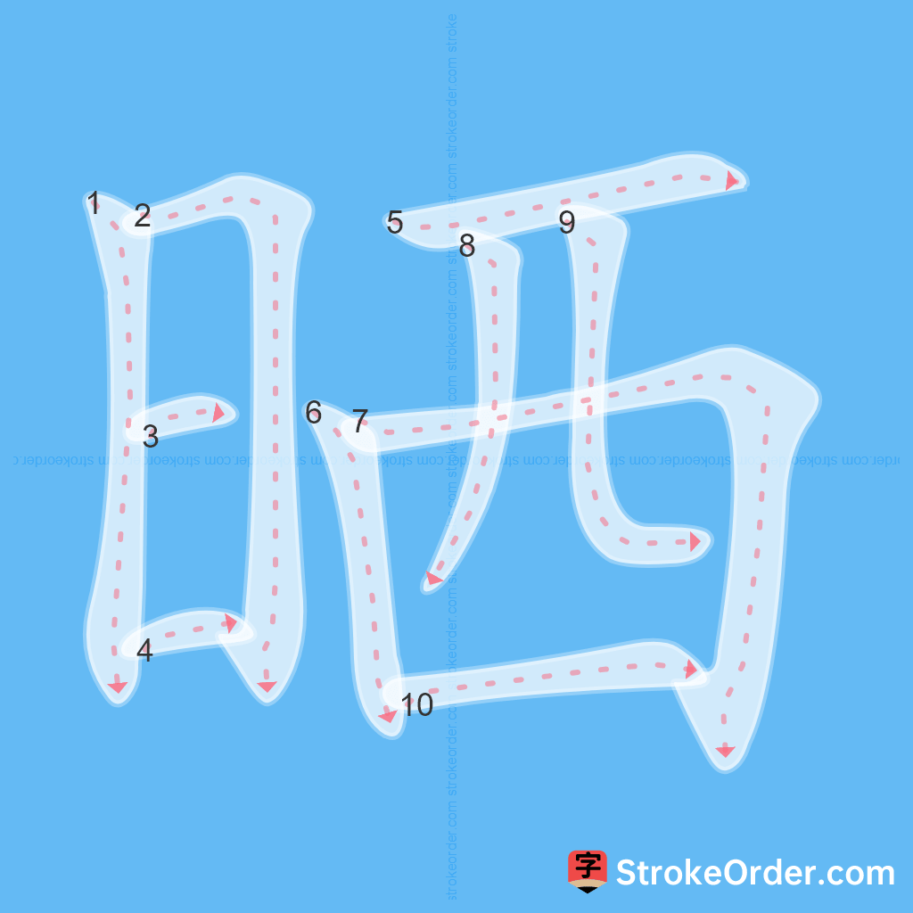 Standard stroke order for the Chinese character 晒