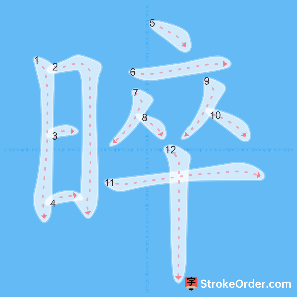 Standard stroke order for the Chinese character 晬