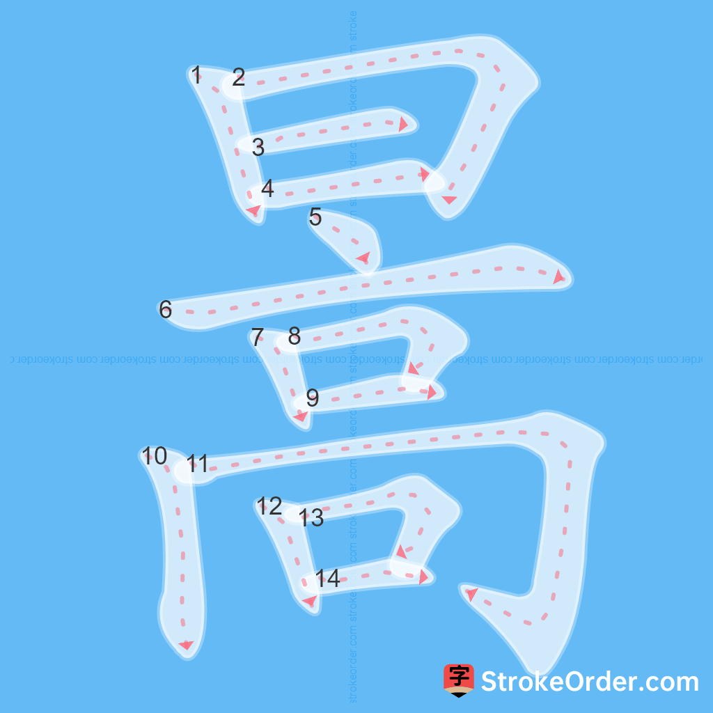 Standard stroke order for the Chinese character 暠