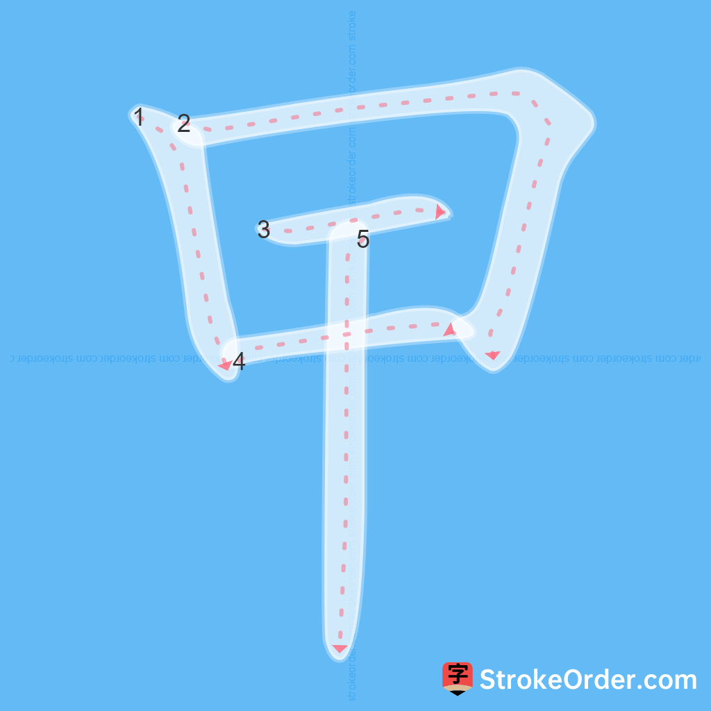 Standard stroke order for the Chinese character 曱