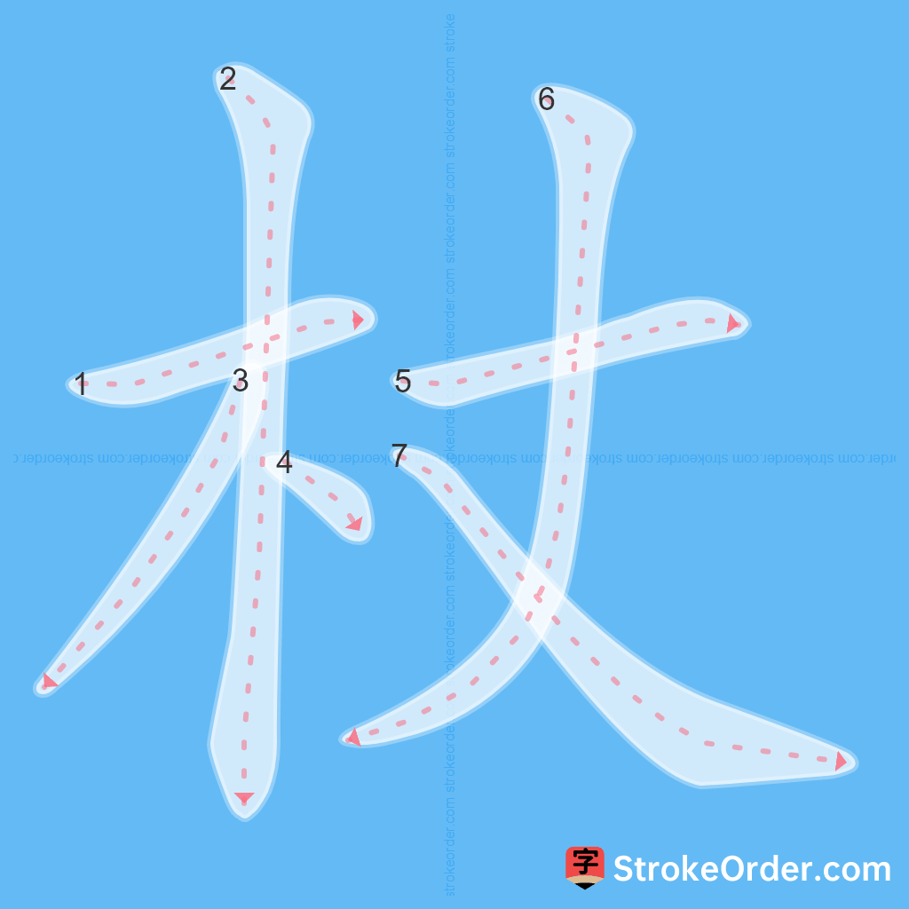 Standard stroke order for the Chinese character 杖