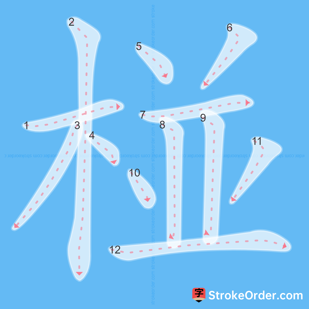 Standard stroke order for the Chinese character 椪