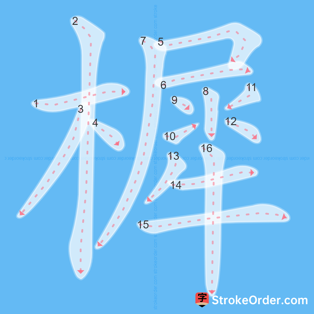 Standard stroke order for the Chinese character 樨