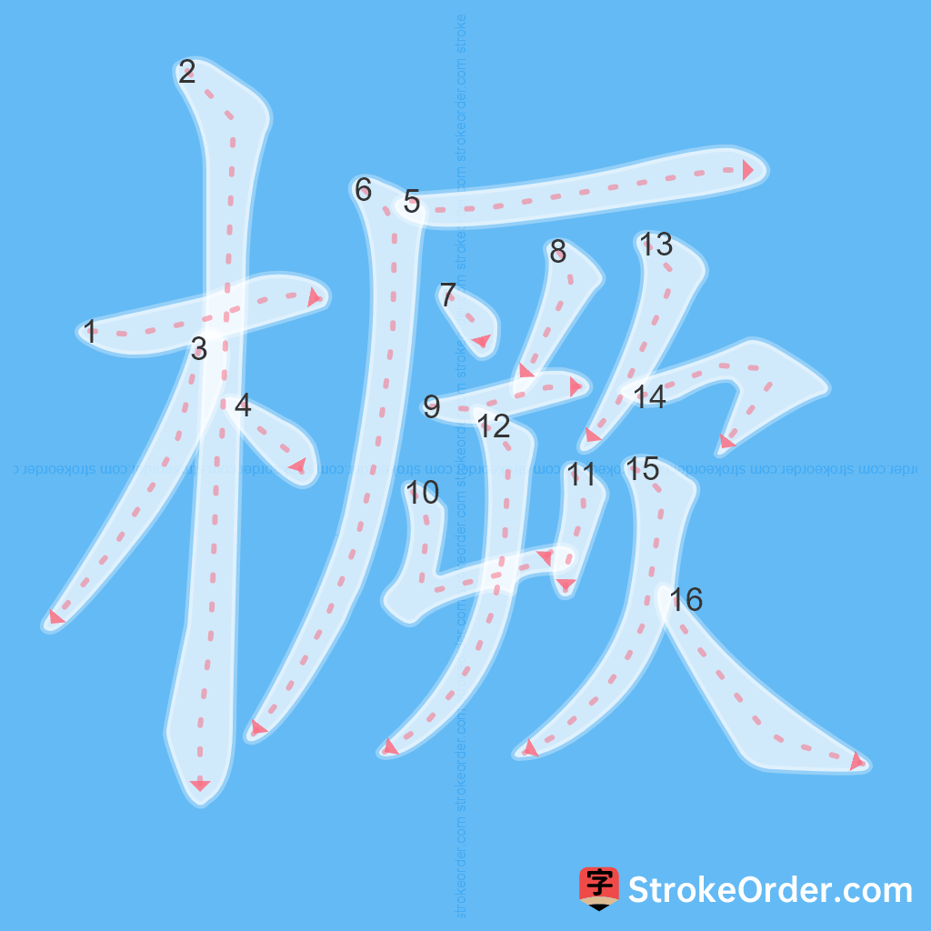 Standard stroke order for the Chinese character 橛