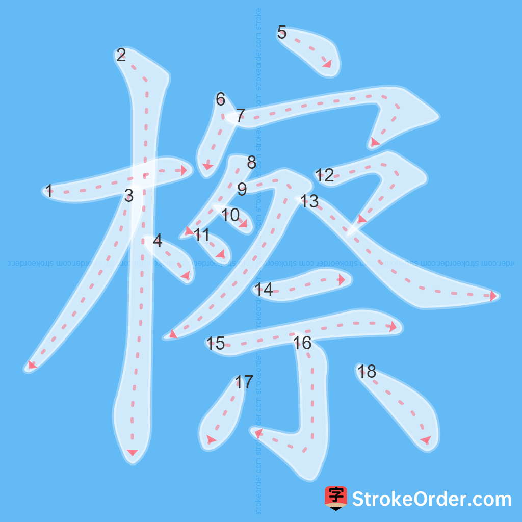 Standard stroke order for the Chinese character 檫