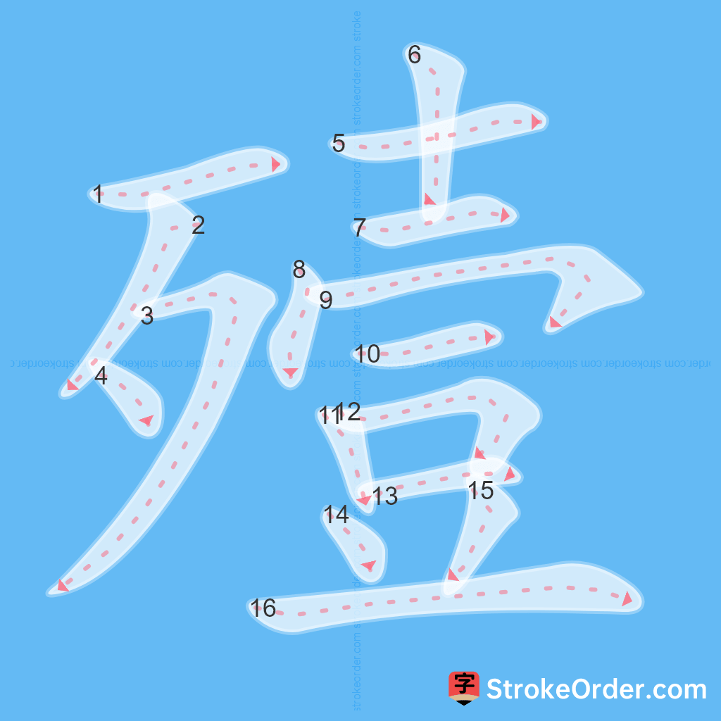 Standard stroke order for the Chinese character 殪