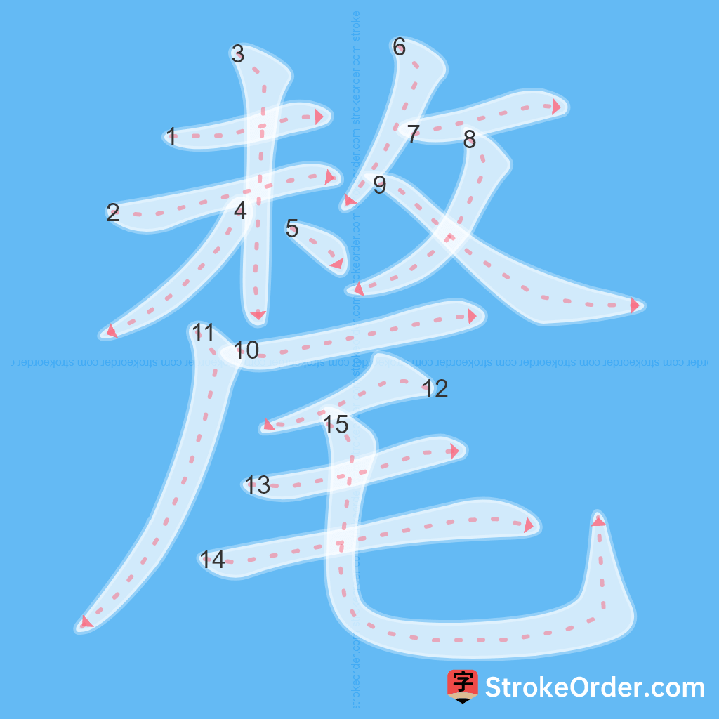 Standard stroke order for the Chinese character 氂