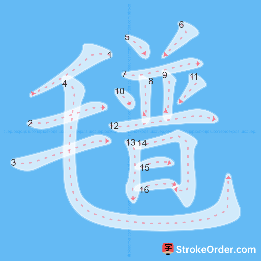 Standard stroke order for the Chinese character 氆