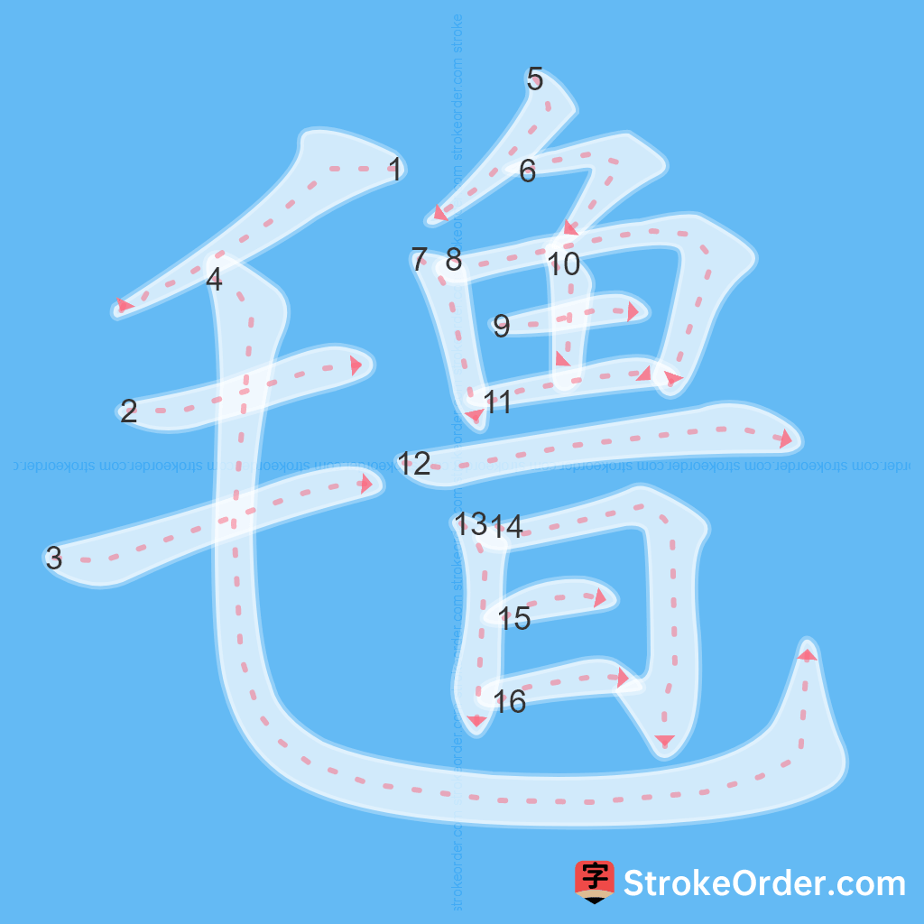 Standard stroke order for the Chinese character 氇