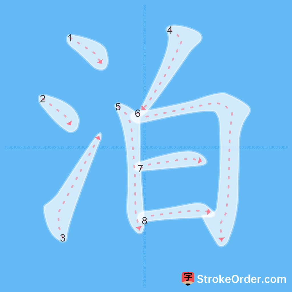 Standard stroke order for the Chinese character 泊