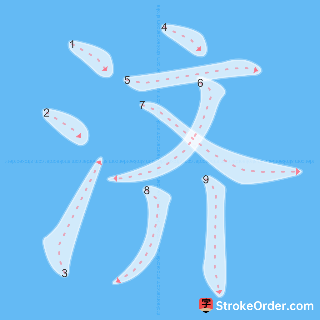 Standard stroke order for the Chinese character 济