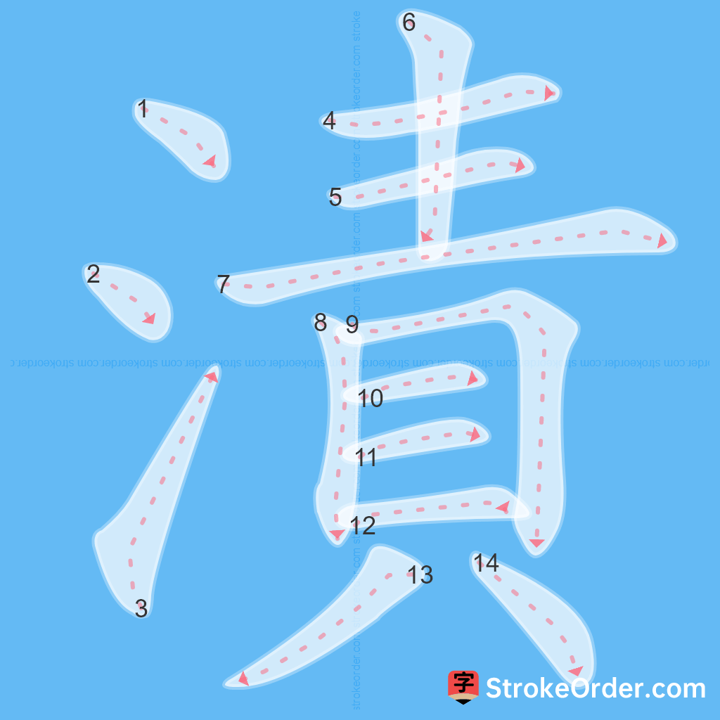 Standard stroke order for the Chinese character 漬