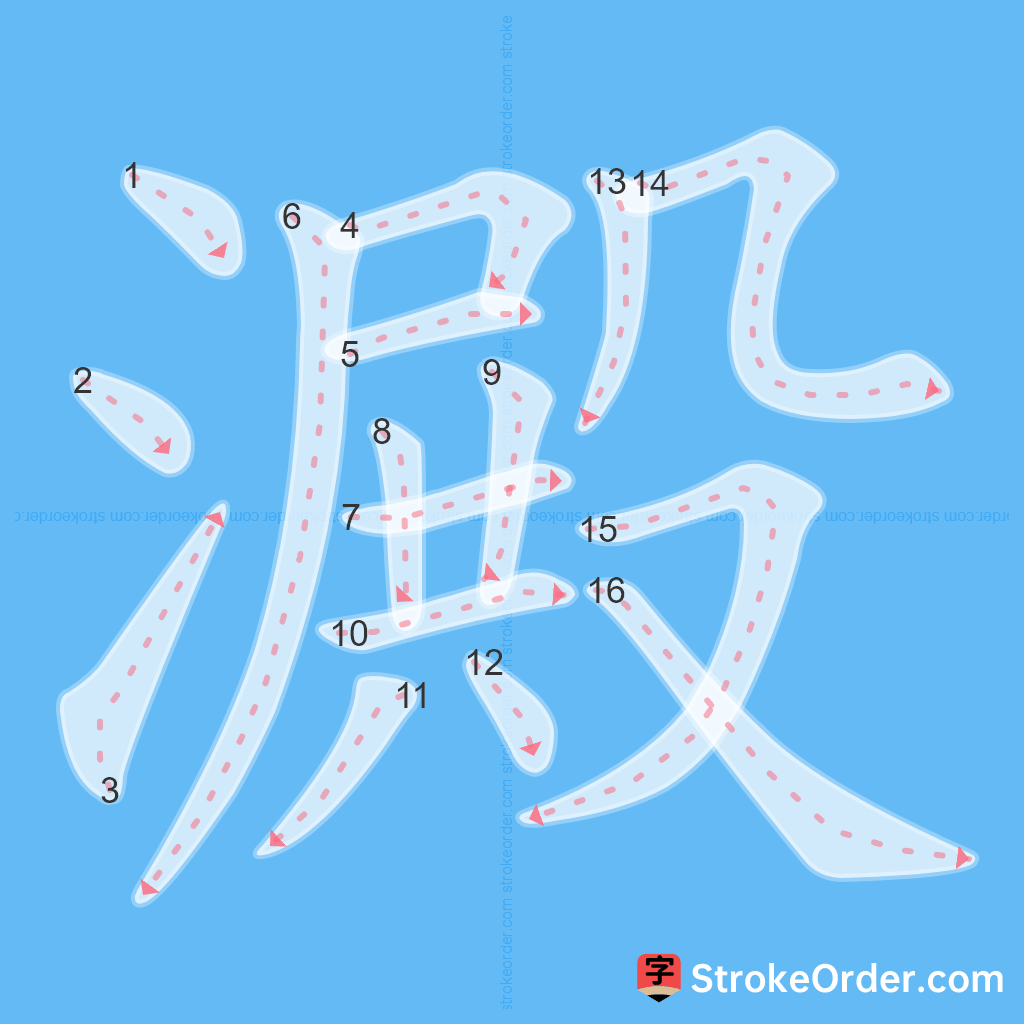 Standard stroke order for the Chinese character 澱