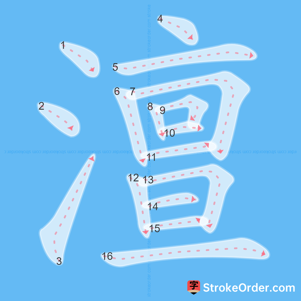 Standard stroke order for the Chinese character 澶