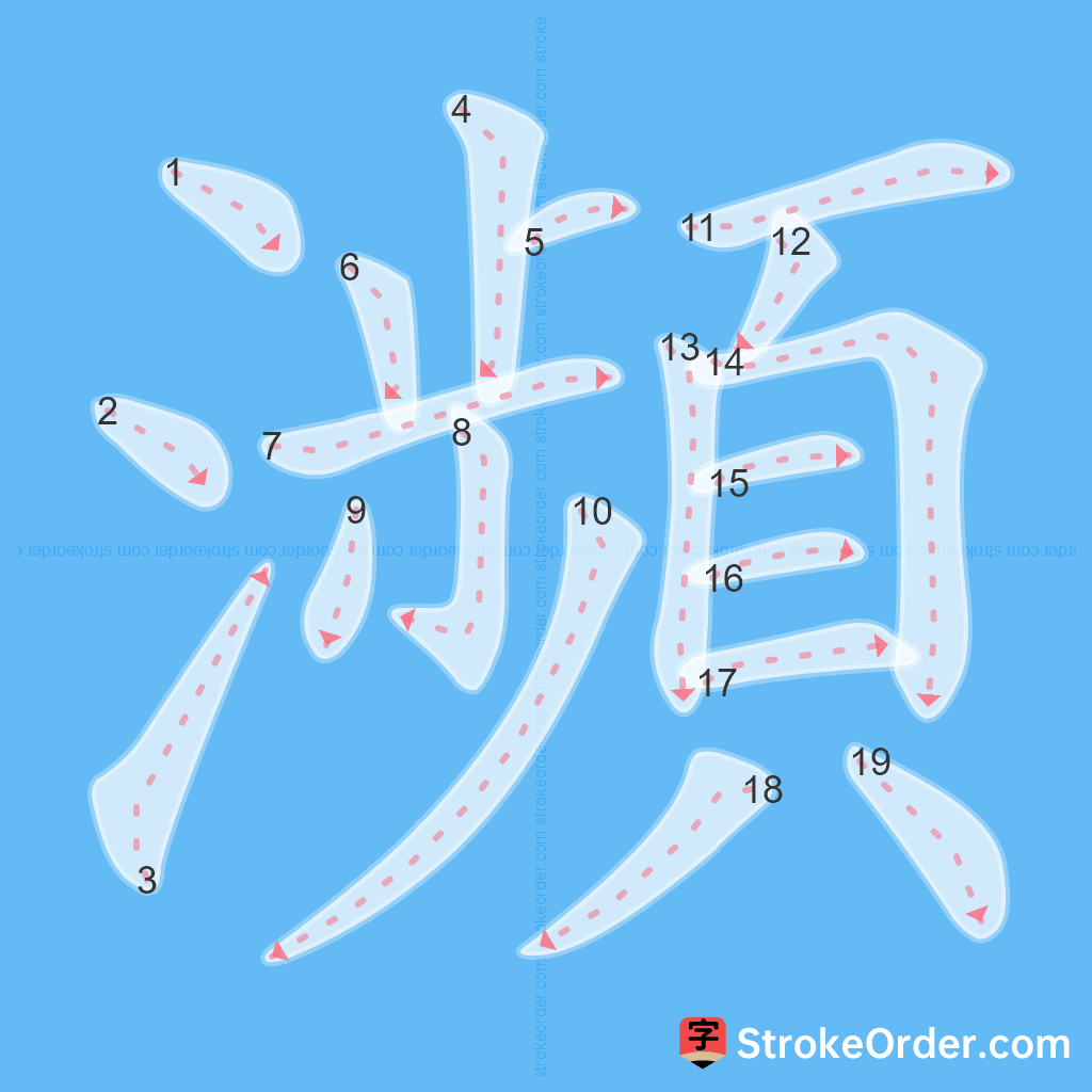 Standard stroke order for the Chinese character 瀕