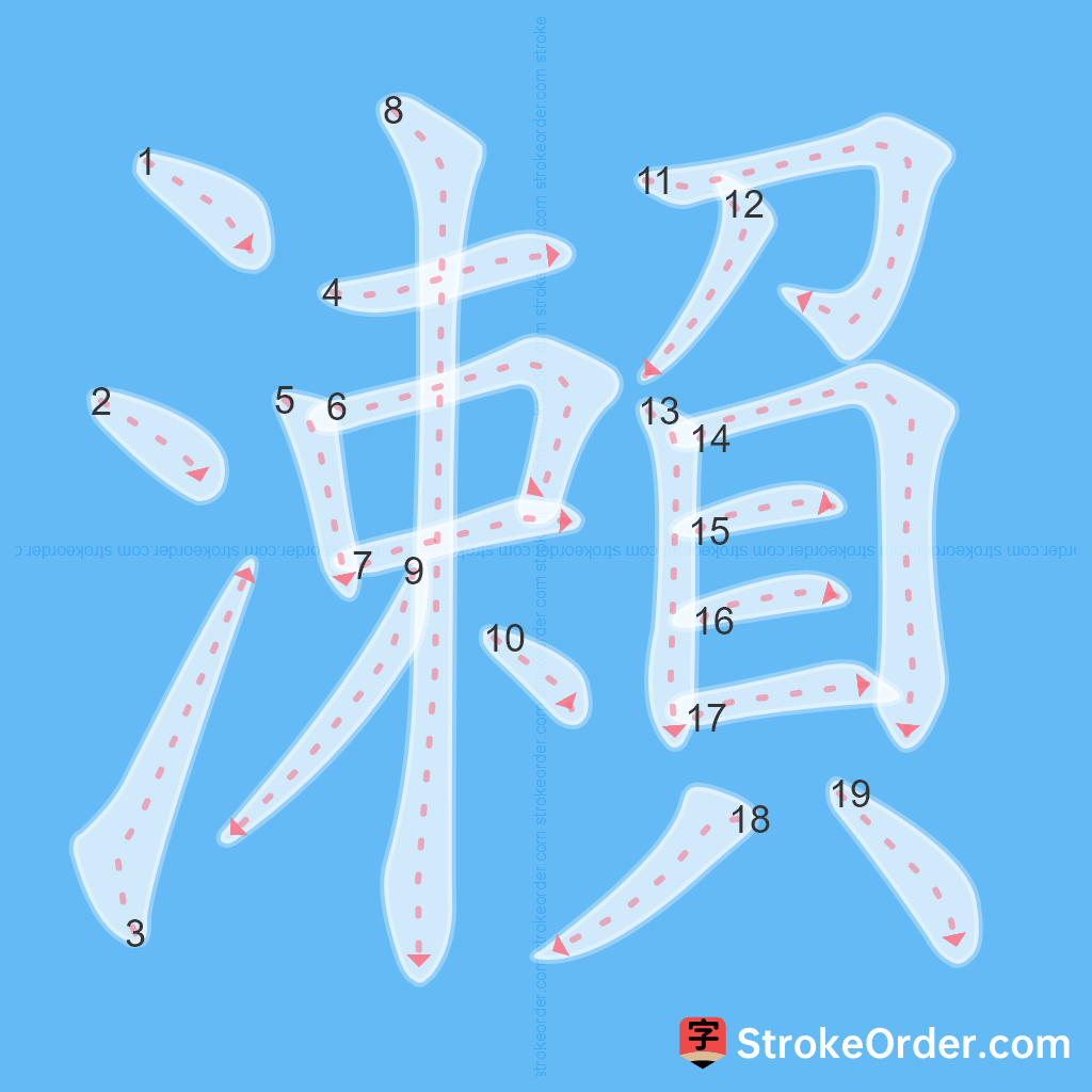 Standard stroke order for the Chinese character 瀨