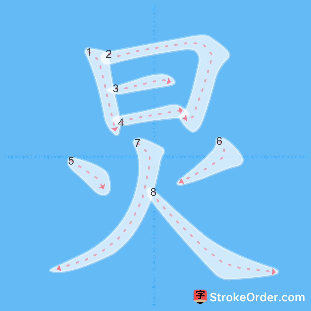 Standard stroke order for the Chinese character 炅